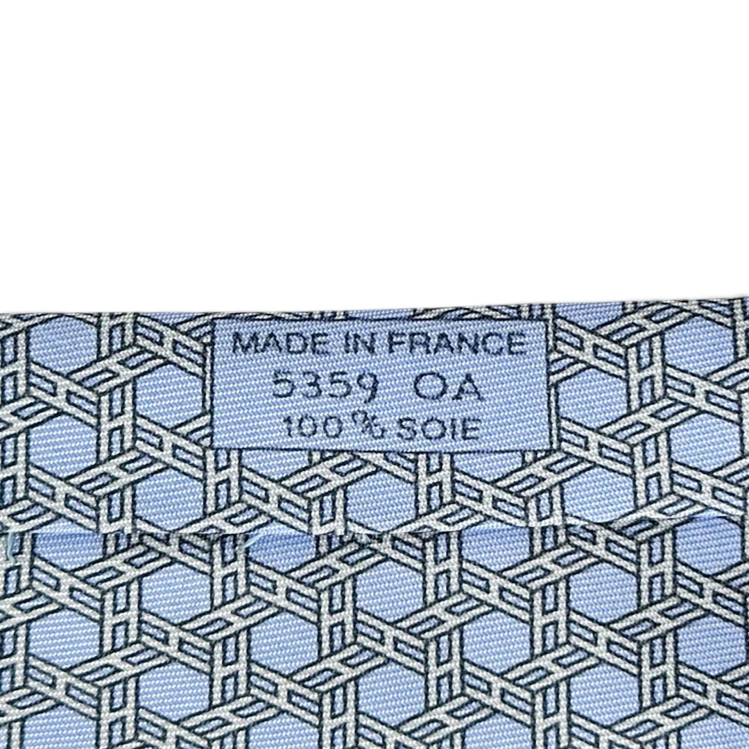 Excellent HERMES tie Geometric H motif twill tie Light blue silk mens 5359 OA