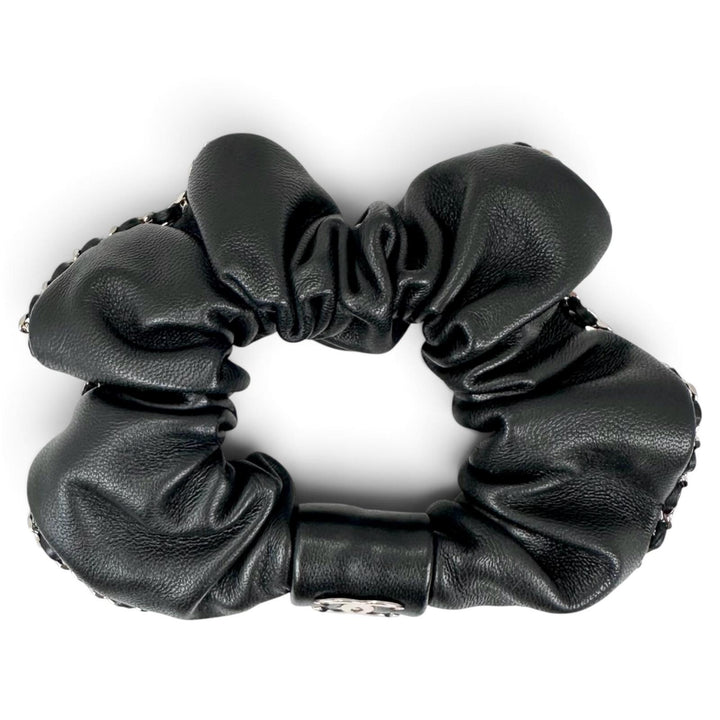 Excellent CHANEL hair accessory COCO MarkMetal Chain Trim Scrunchie lambskin A22