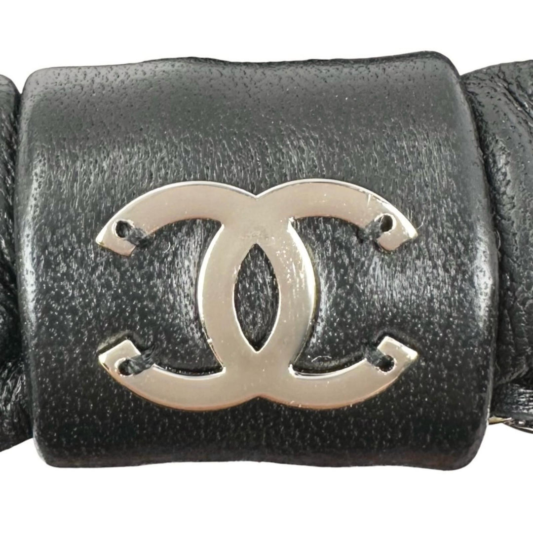 Excellent CHANEL hair accessory COCO MarkMetal Chain Trim Scrunchie lambskin A22