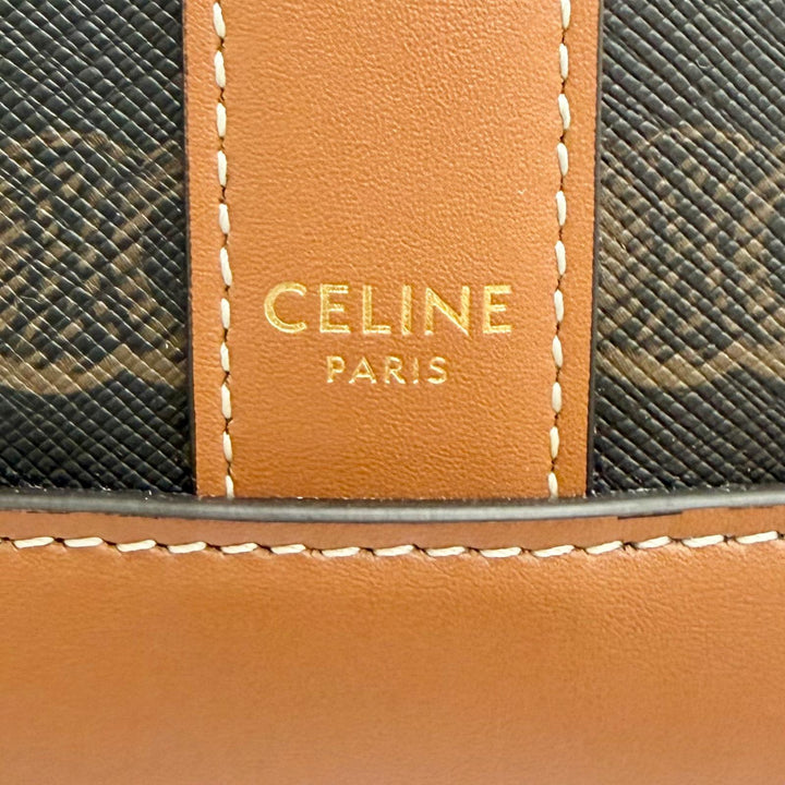 Excellent CELINE Shoulder Bag small bucket Brown Triomphe canvas Women