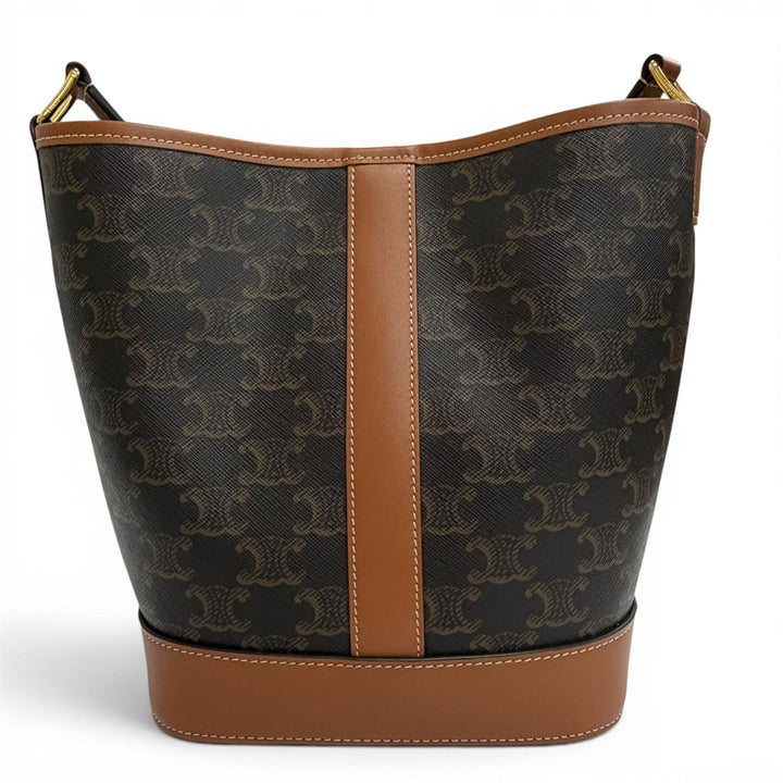 Excellent CELINE Shoulder Bag small bucket Brown Triomphe canvas Women