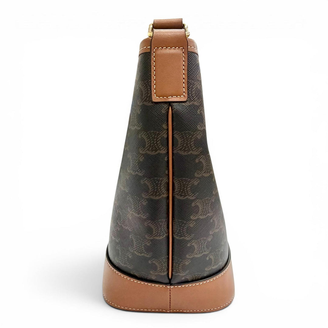 Excellent CELINE Shoulder Bag small bucket Brown Triomphe canvas Women