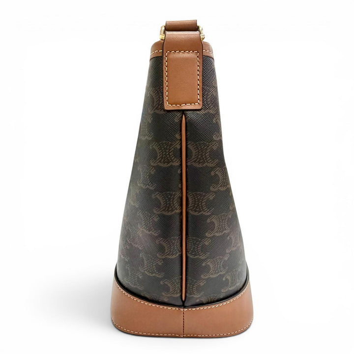 Excellent CELINE Shoulder Bag small bucket Brown Triomphe canvas Women
