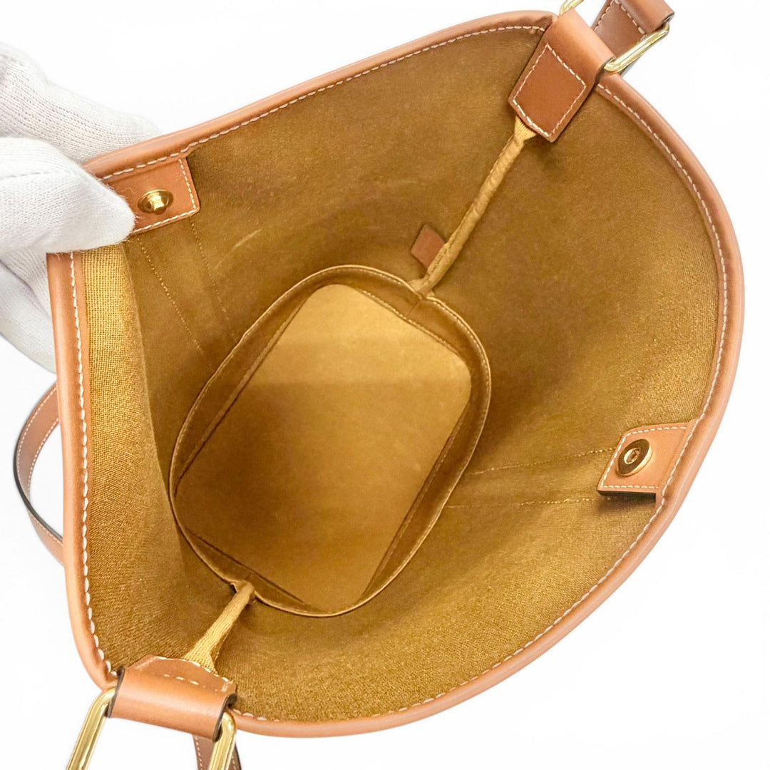 Excellent CELINE Shoulder Bag small bucket Brown Triomphe canvas Women