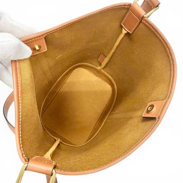 Excellent CELINE Shoulder Bag small bucket Brown Triomphe canvas Women