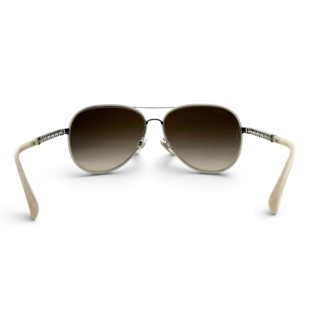 Excellent CHANEL sunglasses Chain Temple Teardrop Beige metal Women 4219-Q