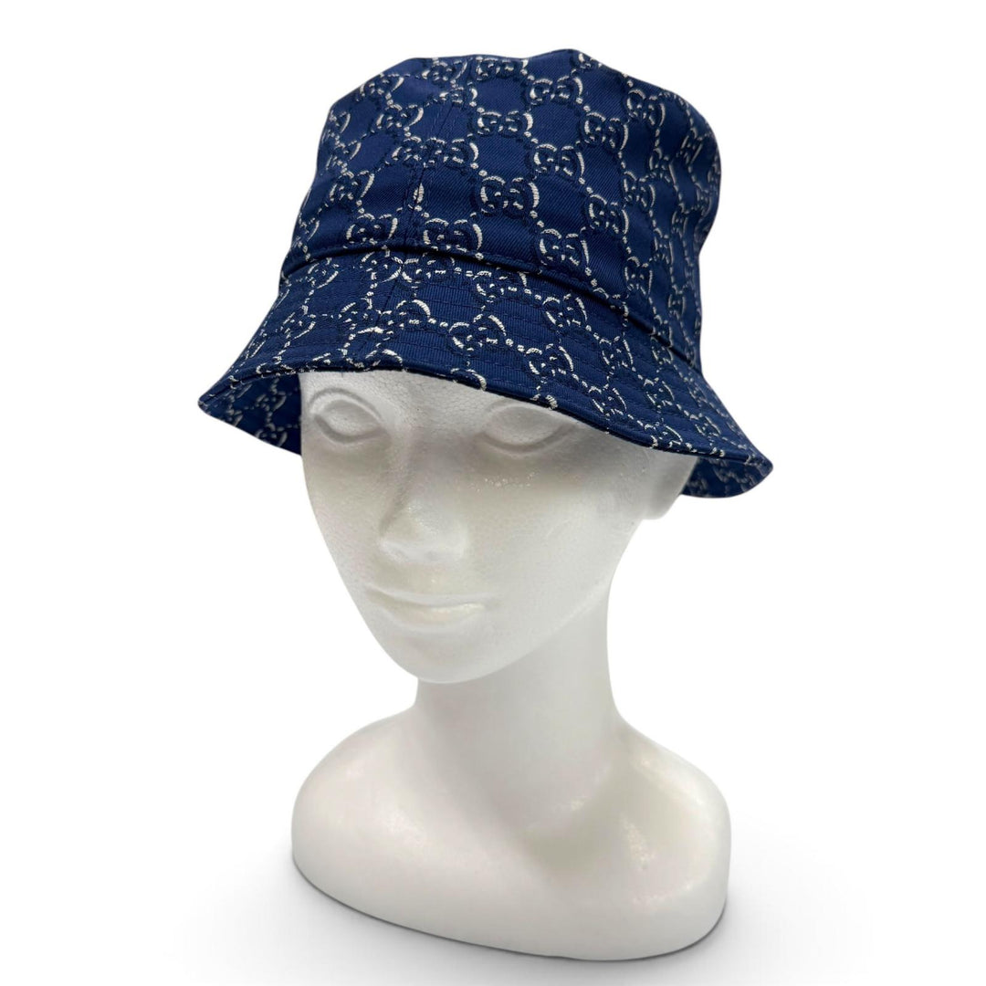 Pristine GUCCI hat GG pattern bucket Navy cotton mens M 817427