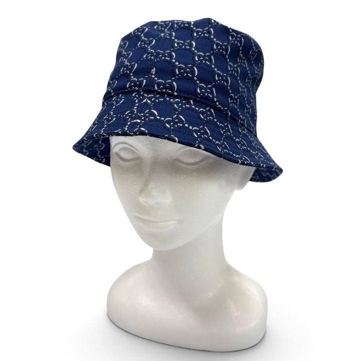 Pristine GUCCI hat GG pattern bucket Navy cotton mens M 817427