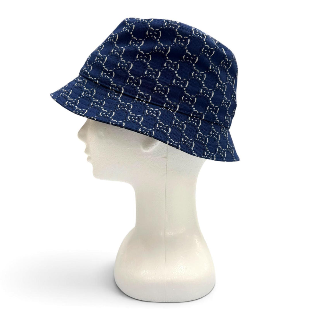 Pristine GUCCI hat GG pattern bucket Navy cotton mens M 817427