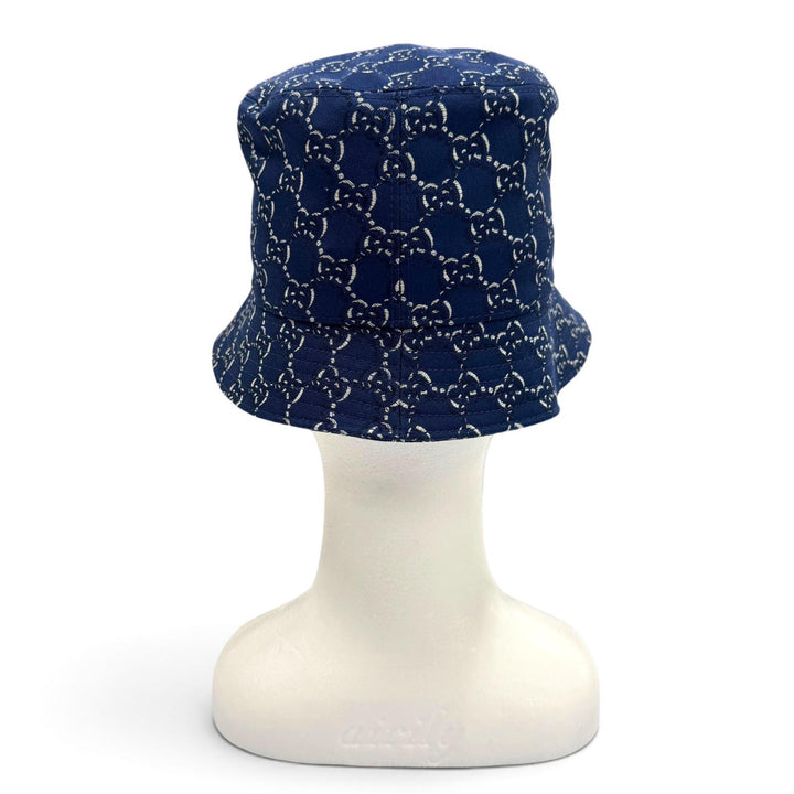 Pristine GUCCI hat GG pattern bucket Navy cotton mens M 817427