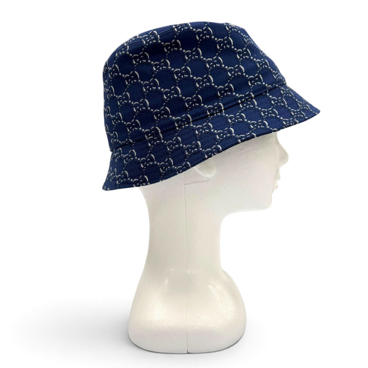 Pristine GUCCI hat GG pattern bucket Navy cotton mens M 817427
