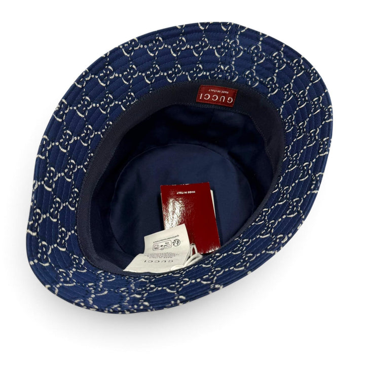 Pristine GUCCI hat GG pattern bucket Navy cotton mens M 817427