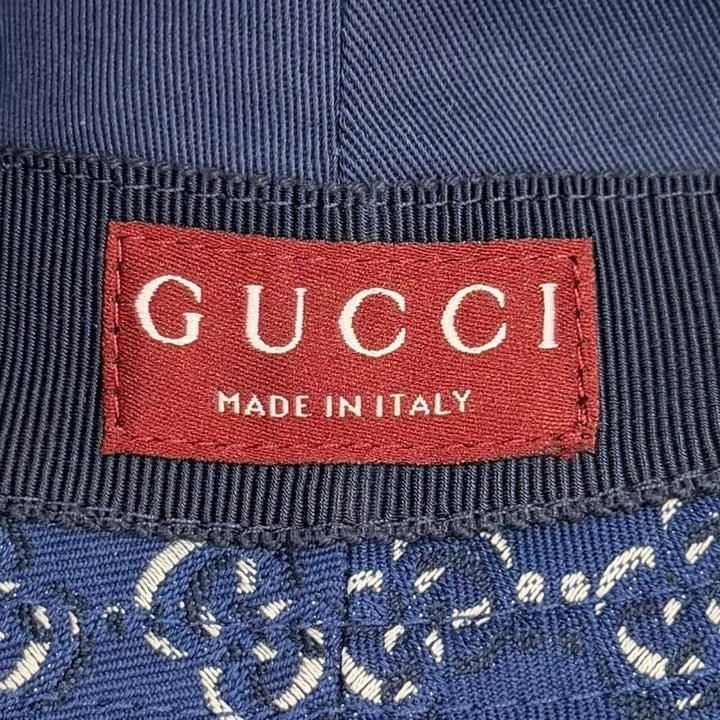 Pristine GUCCI hat GG pattern bucket Navy cotton mens M 817427