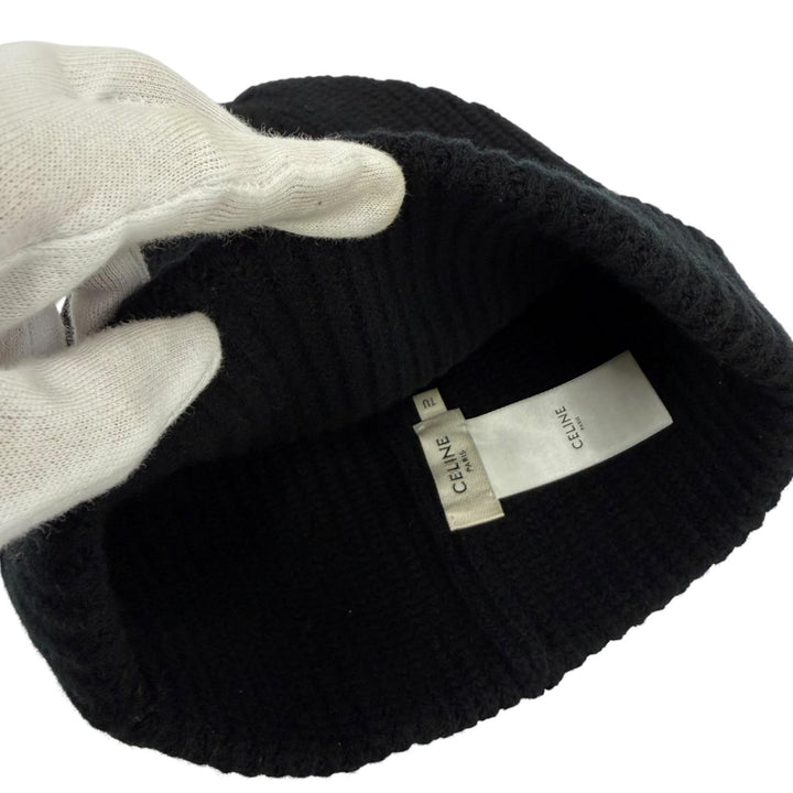 Excellent CELINE Knit cap Logo knit beanie black wool Women 2A25R535Q
