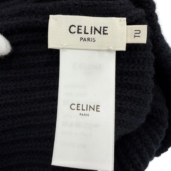 Excellent CELINE Knit cap Logo knit beanie black wool Women 2A25R535Q