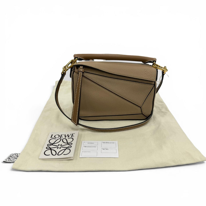 Excellent LOEWE Shoulder Bag Puzzle mini 2-way leather handbag beige A510U95X27