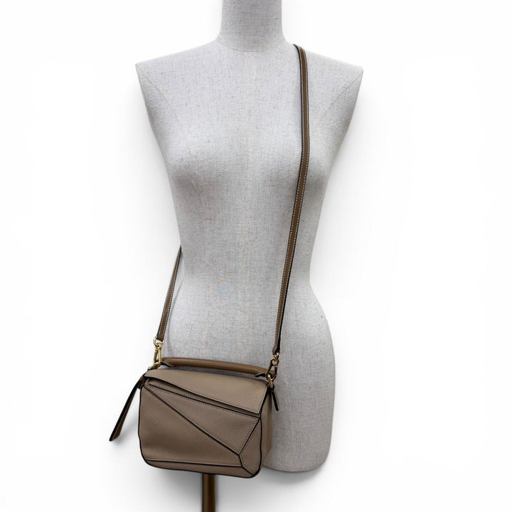 Excellent LOEWE Shoulder Bag Puzzle mini 2-way leather handbag beige A510U95X27