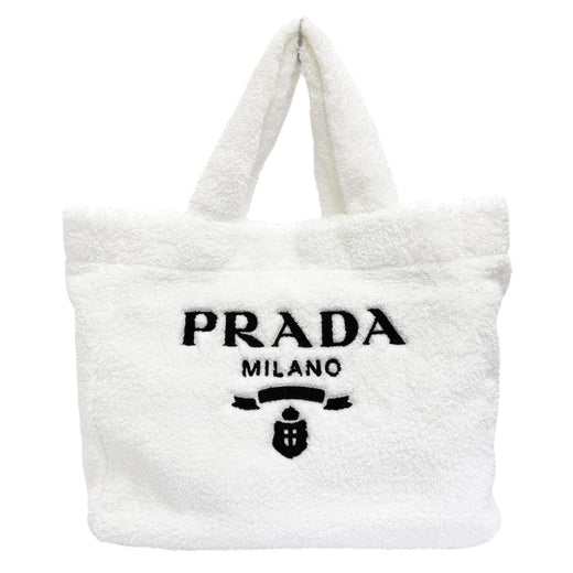 Excellent PRADA Terry Tote Bag Triangle logo, large size white 1BG130