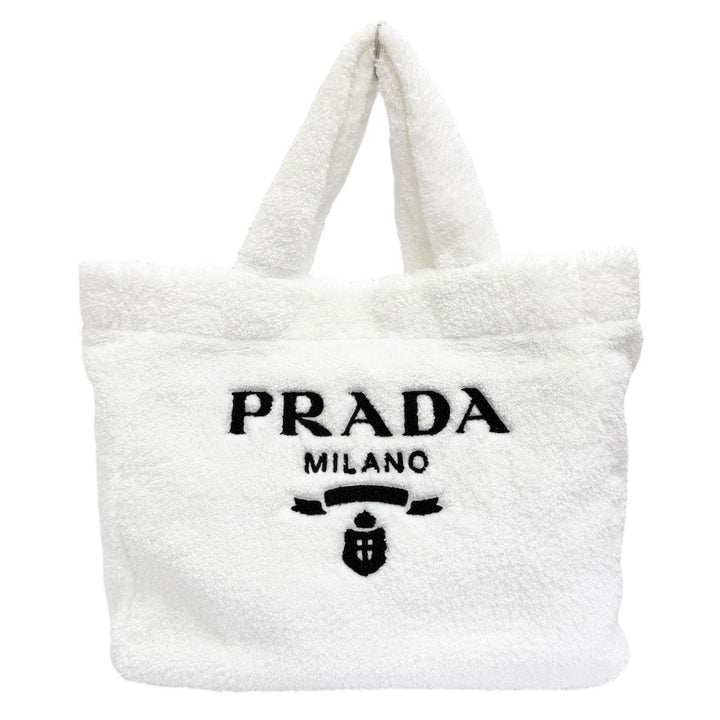 Excellent PRADA Terry Tote Bag Triangle logo, large size white 1BG130