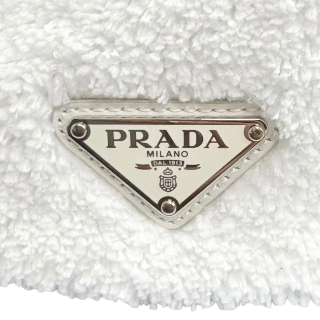 Excellent PRADA Terry Tote Bag Triangle logo, large size white 1BG130