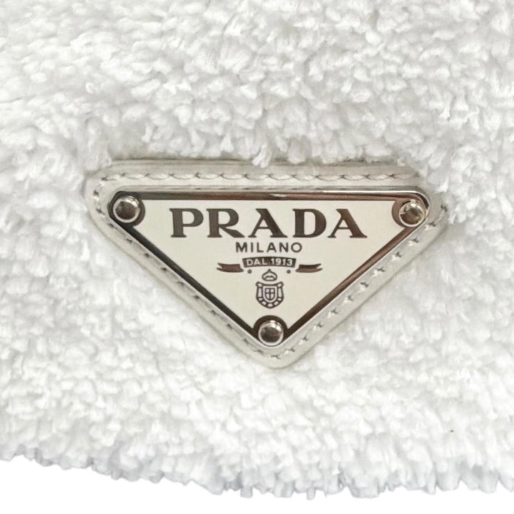 Excellent PRADA Terry Tote Bag Triangle logo, large size white 1BG130