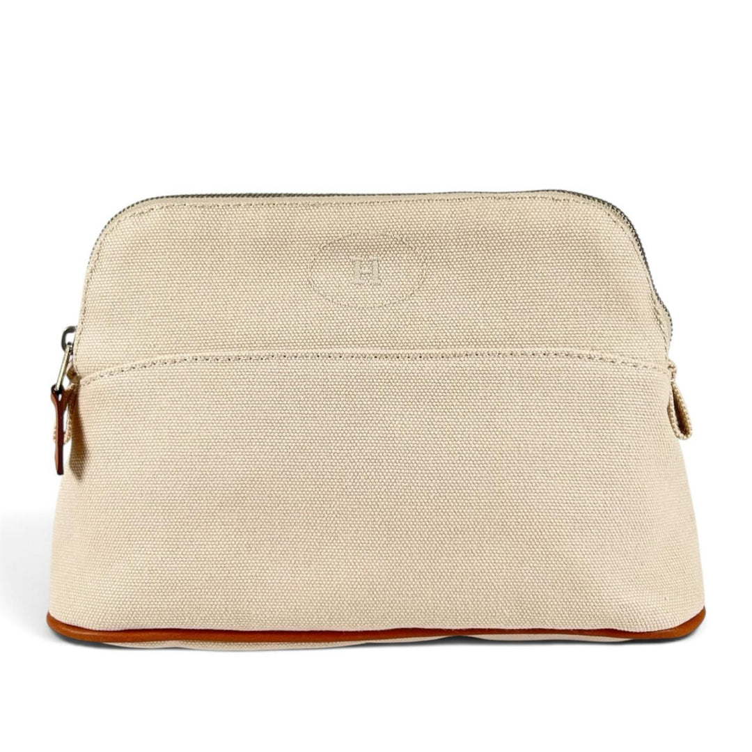 Excellent HERMES Pouch Bored porch PM H logo embroidery natural cotton Women