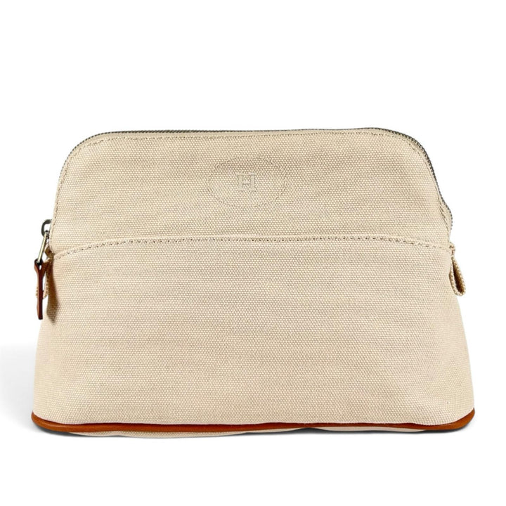 Excellent HERMES Pouch Bored porch PM H logo embroidery natural cotton Women