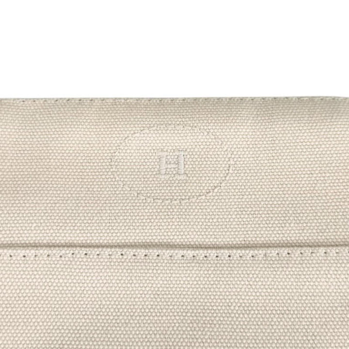 Excellent HERMES Pouch Bored porch PM H logo embroidery natural cotton Women
