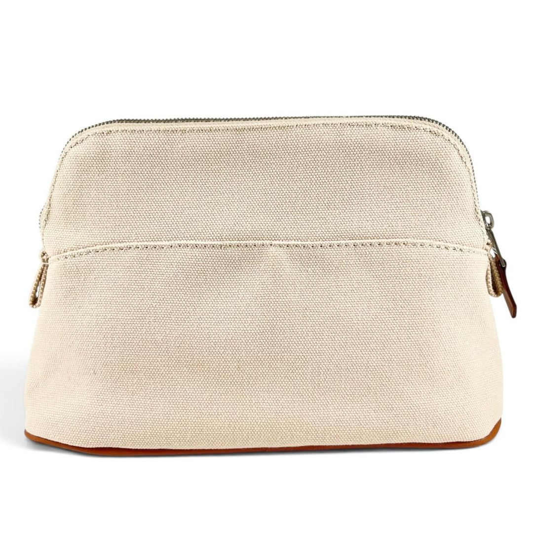 Excellent HERMES Pouch Bored porch PM H logo embroidery natural cotton Women