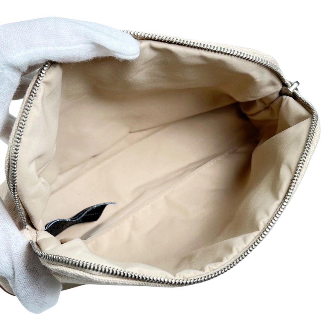 Excellent HERMES Pouch Bored porch PM H logo embroidery natural cotton Women