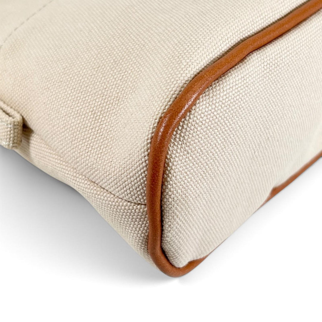 Excellent HERMES Pouch Bored porch PM H logo embroidery natural cotton Women