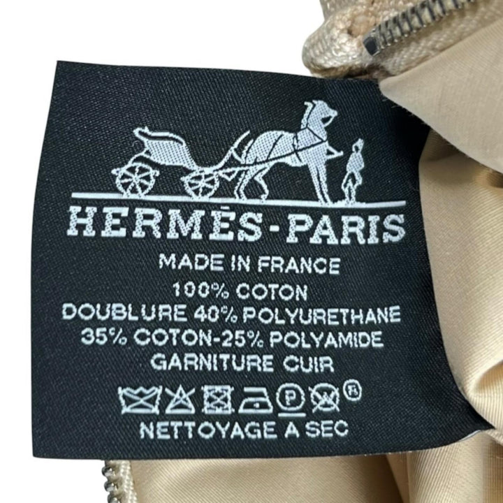 Excellent HERMES Pouch Bored porch PM H logo embroidery natural cotton Women