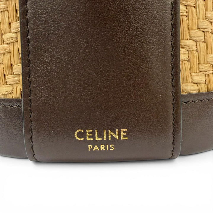 Pristine CELINE Shoulder Bag Tambour Raffia Medium Triomphe natural Raffia