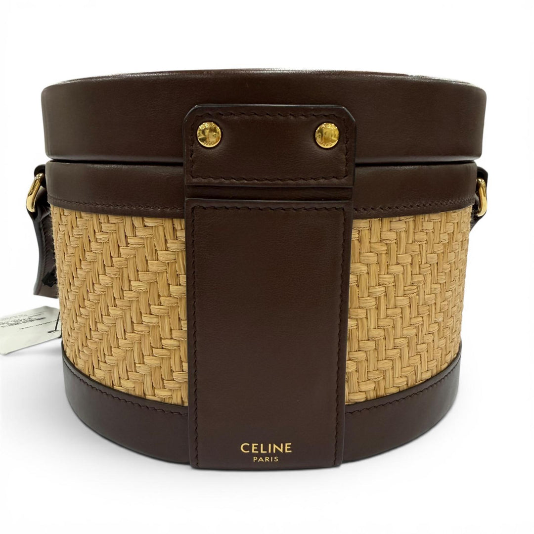 Pristine CELINE Shoulder Bag Tambour Raffia Medium Triomphe natural Raffia
