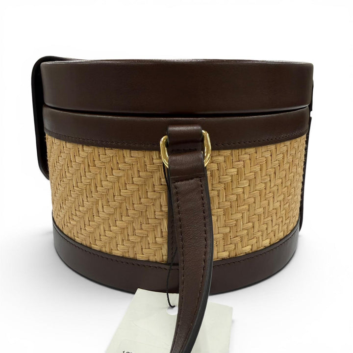 Pristine CELINE Shoulder Bag Tambour Raffia Medium Triomphe natural Raffia