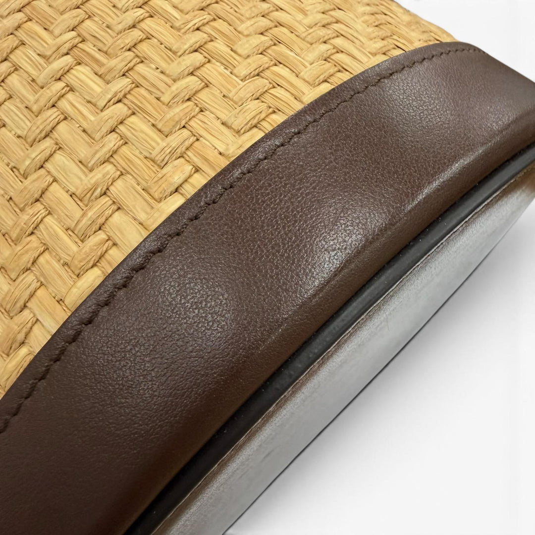 Pristine CELINE Shoulder Bag Tambour Raffia Medium Triomphe natural Raffia