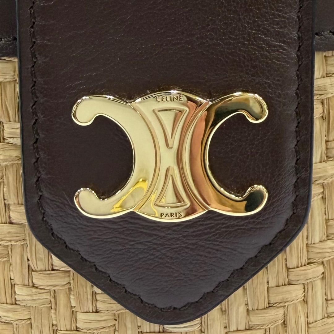 Pristine CELINE Shoulder Bag Tambour Raffia Medium Triomphe natural Raffia