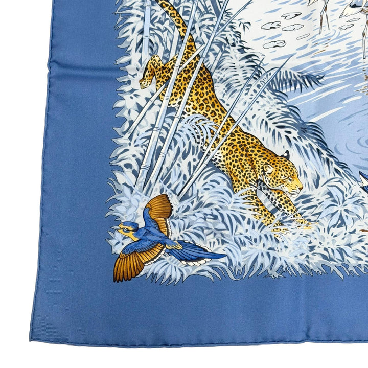 Excellent HERMES scarf LA TREVE DE L EAU (The Water Truce) Carre 90 Blue silk