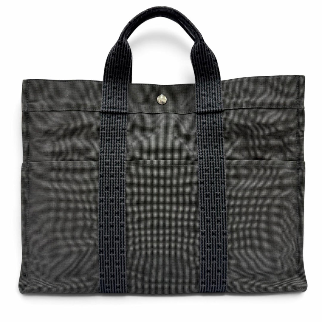 Excellent HERMES Tote Bag Her Line MM Serie Metal canvas with padlock and lock.