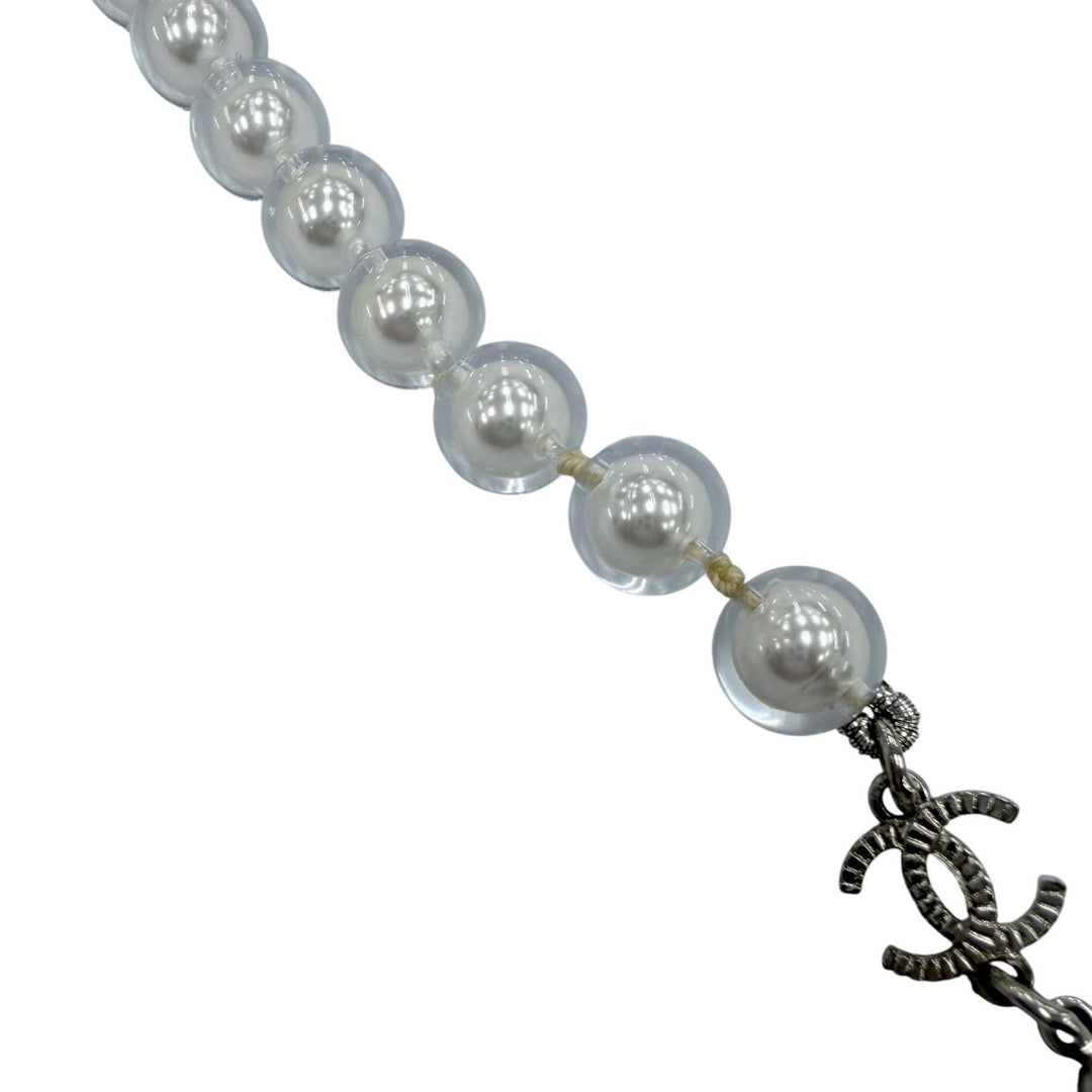 Excellent CHANEL sunglasses COCO Mark Pearl Chain Butterfly Silver Women 4262
