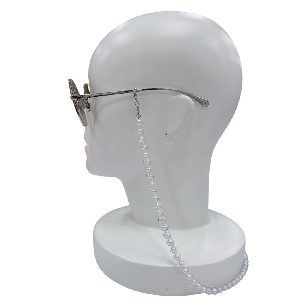 Excellent CHANEL sunglasses COCO Mark Pearl Chain Butterfly Silver Women 4262