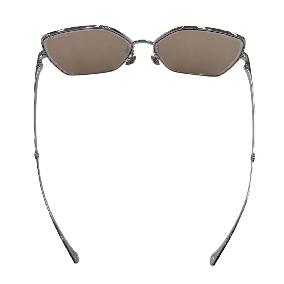 Excellent CHANEL sunglasses COCO Mark Pearl Chain Butterfly Silver Women 4262