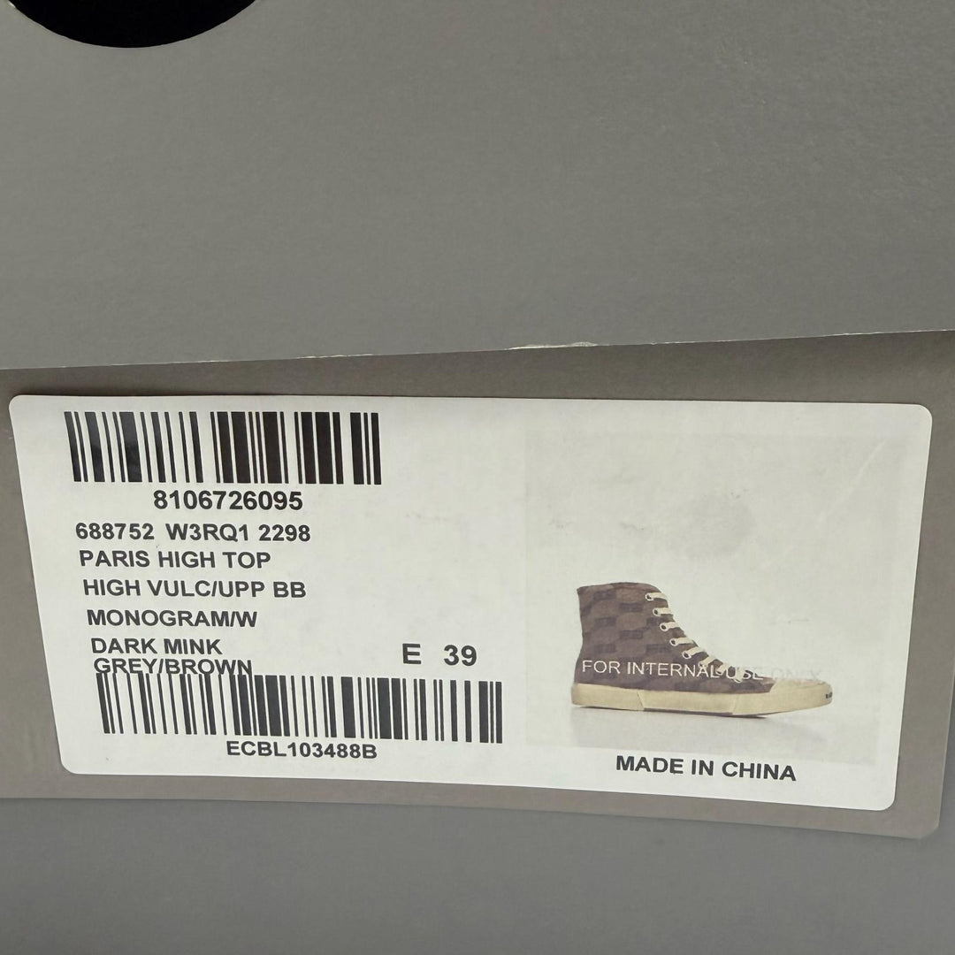 Pristine BALENCIAGA High cut sneakers PARIS HIGH TOP Gray canvas mens 39 688752