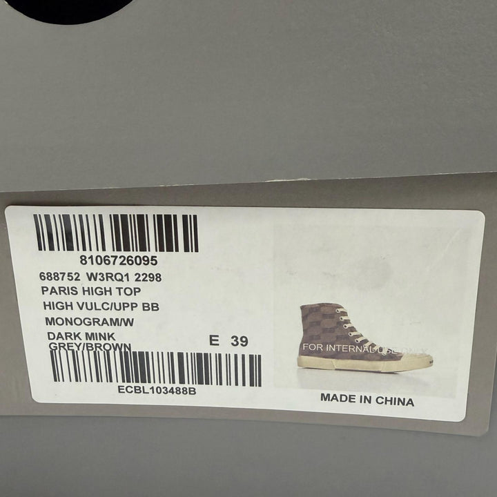 Pristine BALENCIAGA High cut sneakers PARIS HIGH TOP Gray canvas mens 39 688752
