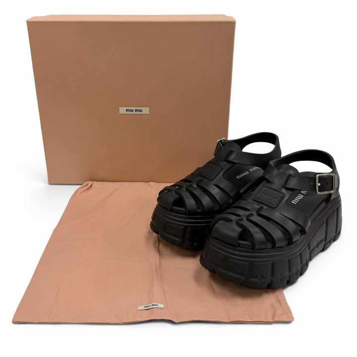 Great MIUMIU Sandals EVA Logo patch platform rubber Gurkha black rubber Women 36