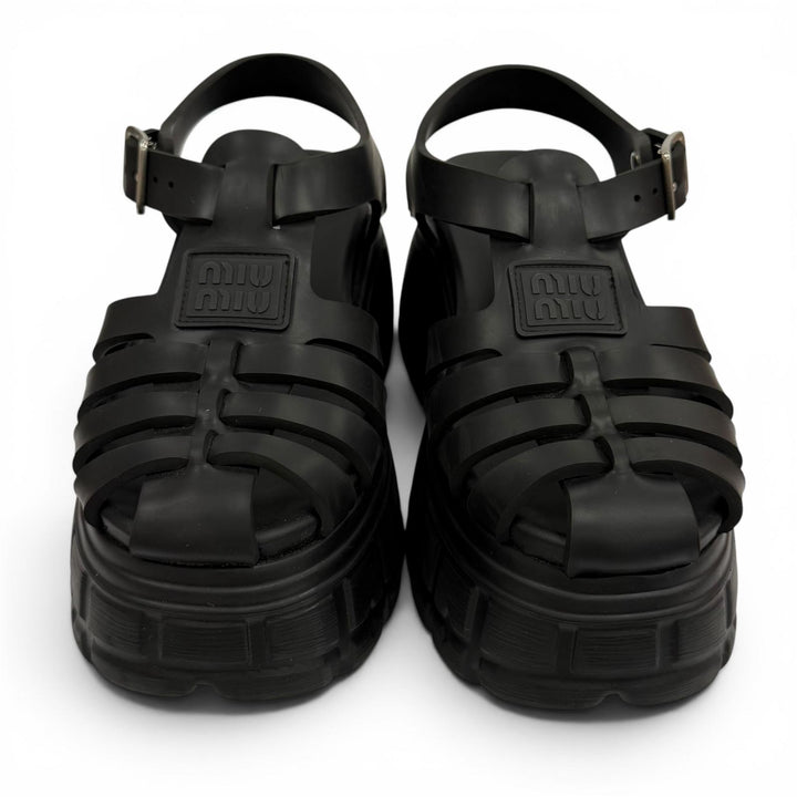 Great MIUMIU Sandals EVA Logo patch platform rubber Gurkha black rubber Women 36