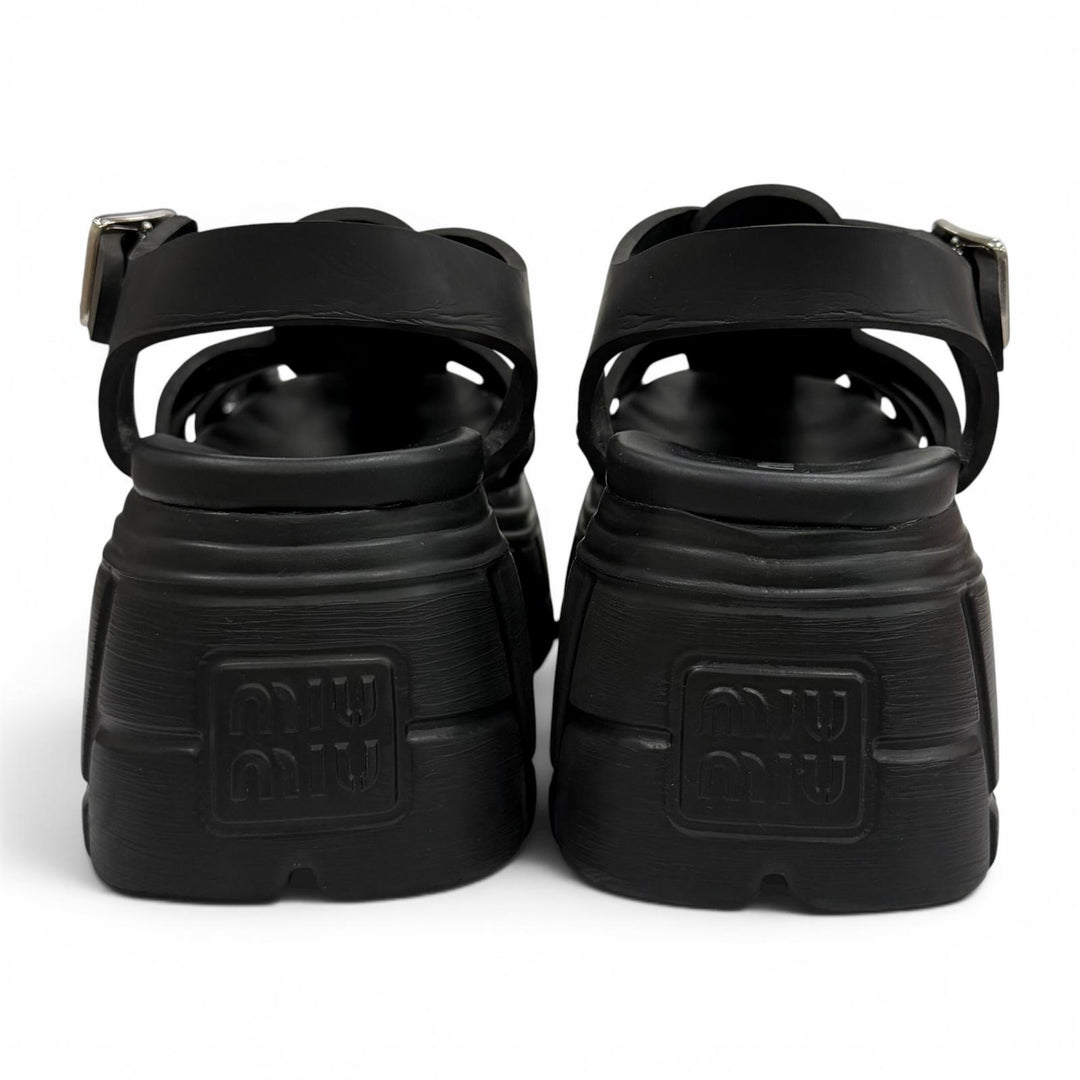 Great MIUMIU Sandals EVA Logo patch platform rubber Gurkha black rubber Women 36