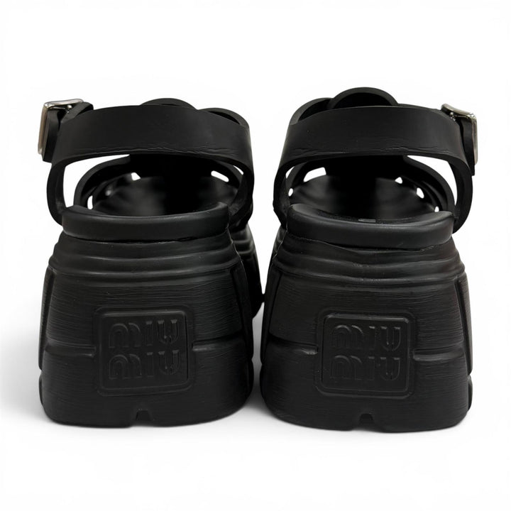 Great MIUMIU Sandals EVA Logo patch platform rubber Gurkha black rubber Women 36
