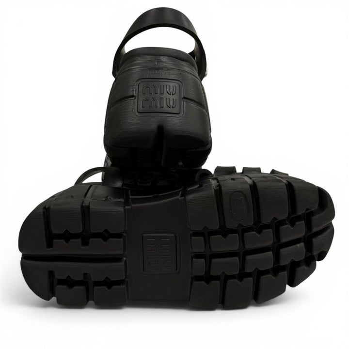 Great MIUMIU Sandals EVA Logo patch platform rubber Gurkha black rubber Women 36