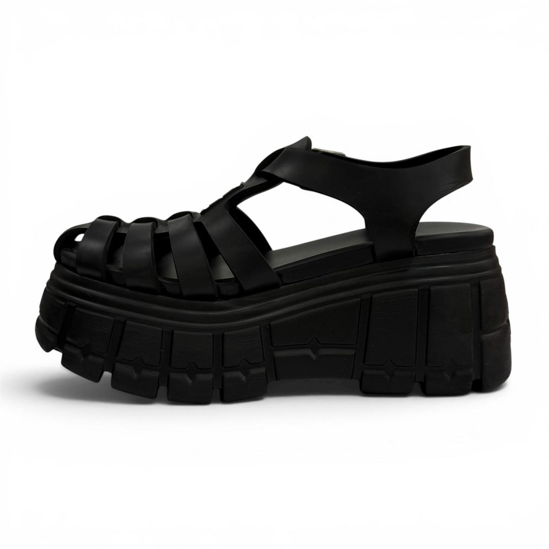 Great MIUMIU Sandals EVA Logo patch platform rubber Gurkha black rubber Women 36